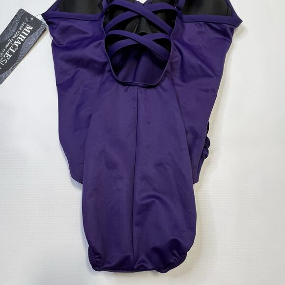 Miraclesuit Rock Solid Captivate One Piece Swimsuit Size 12 Purple Criss Cross - Picture 16 of 16